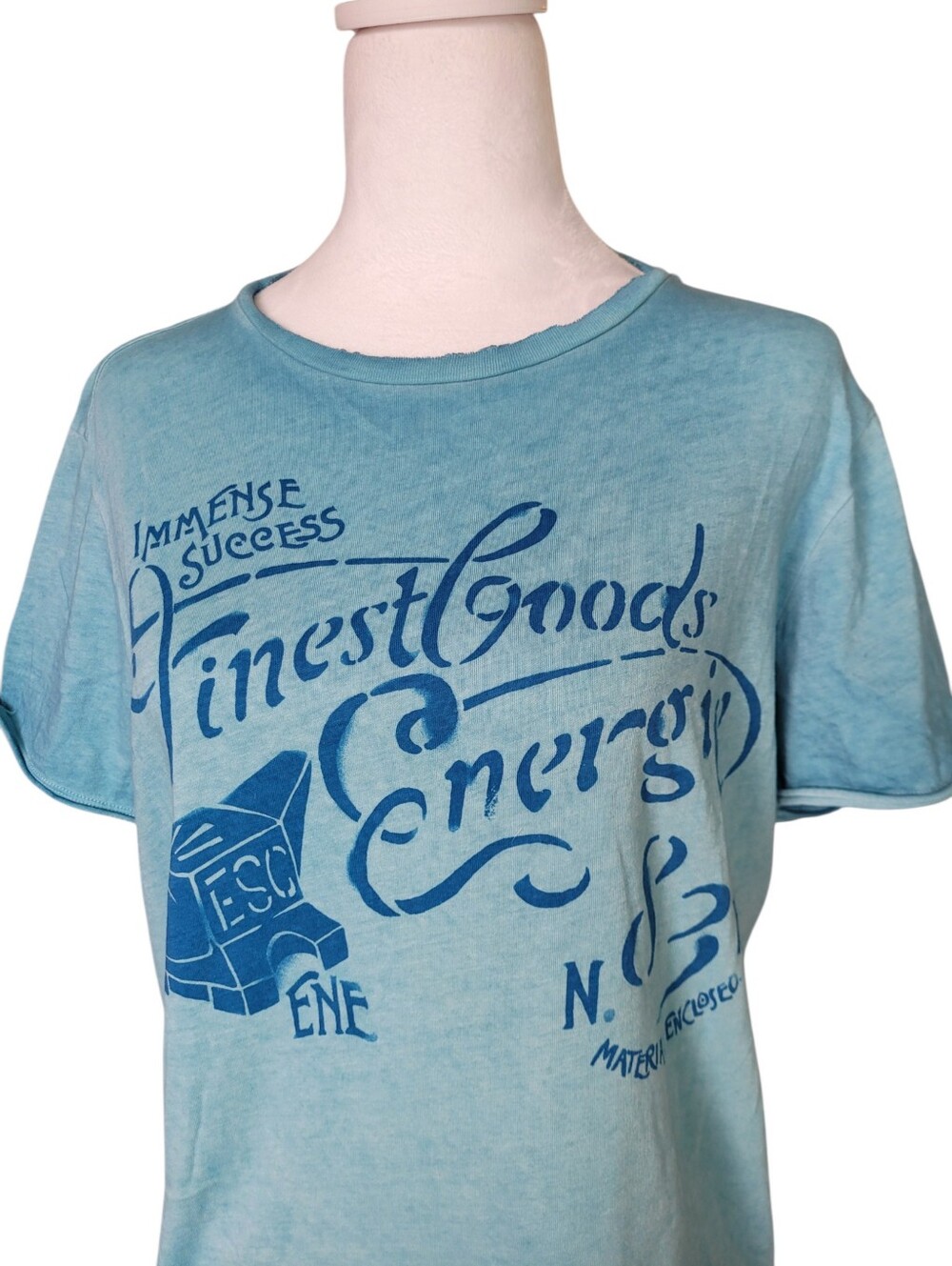 Vintage Y2K Energie Cyber Grunge Light Dusty Blue Graphic Tee Medium - Picture 3 of 9